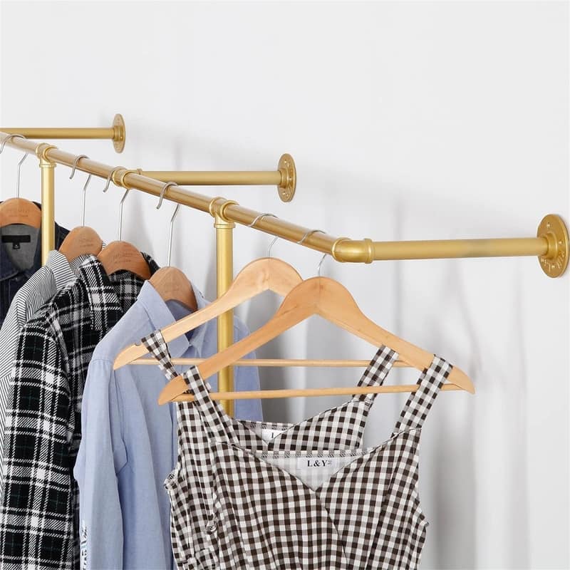 Industrial Pipe Clothes Rack - 11.8"D x 80.7"W x 63"H