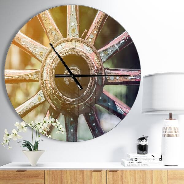 slide 2 of 9, Designart 'Country Wagon Wheel Closeup' Oversized Farmhouse Wall CLock