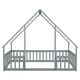 preview thumbnail 51 of 49, Wood House-Shaped Full Floor House Bed with Fence,Guardrails,Kids and Baby