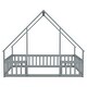 preview thumbnail 15 of 13, Wood House-Shaped Full Floor House Bed with Fence,Guardrails