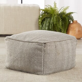 Eldridge Indoor/ Outdoor Chevron Taupe/ White Pouf/ Floor Pillow - 20"X20"X12"