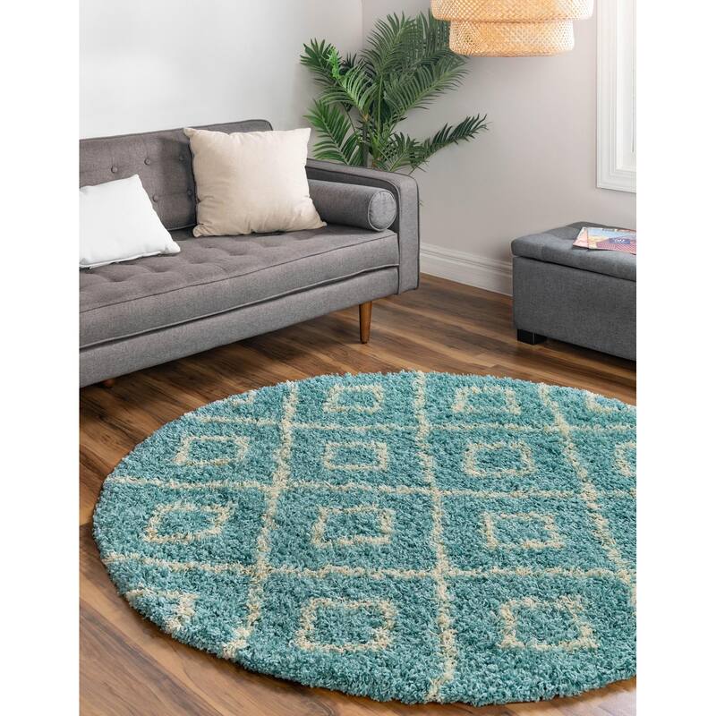 Shag Olido Collection Area Rug - 7'10" Round - Aqua