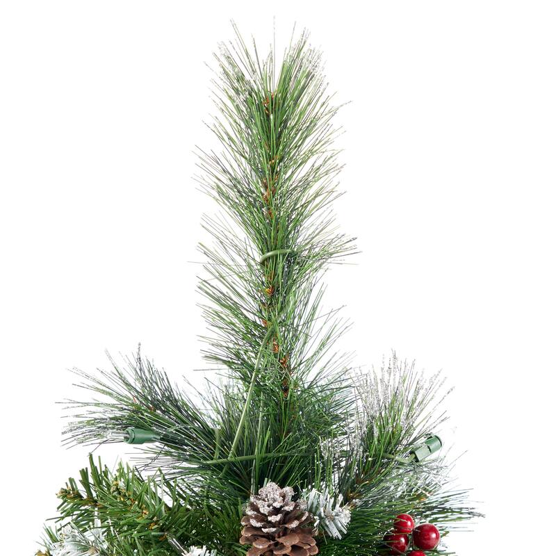 4.5ft Pre-Lit Artificial Christmas Tree with Red Berries, Pine Cones, and 200 Clear Lights