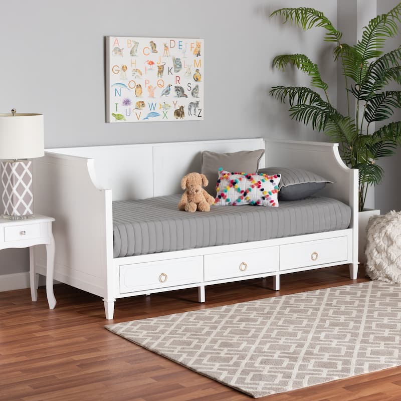 Lowri Classic and Traditional White Finished Wood 3-Drawer Daybed