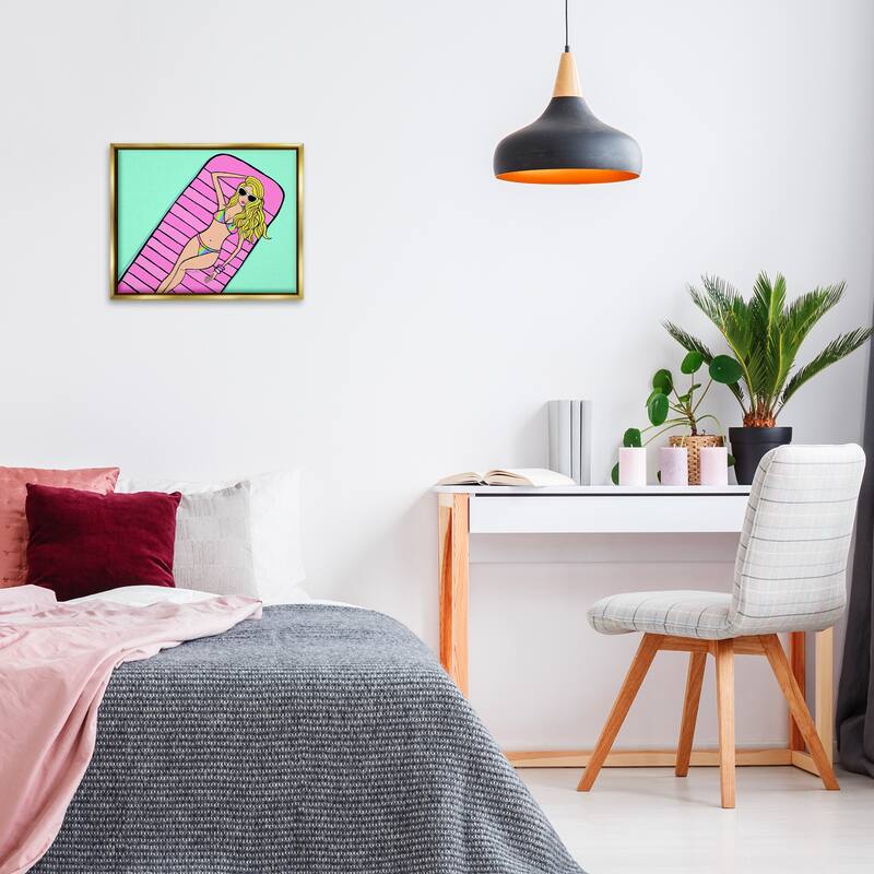 Stupell Trendy Girl on Pool Float Framed Floater Canvas Wall Art Design By Katie Conley