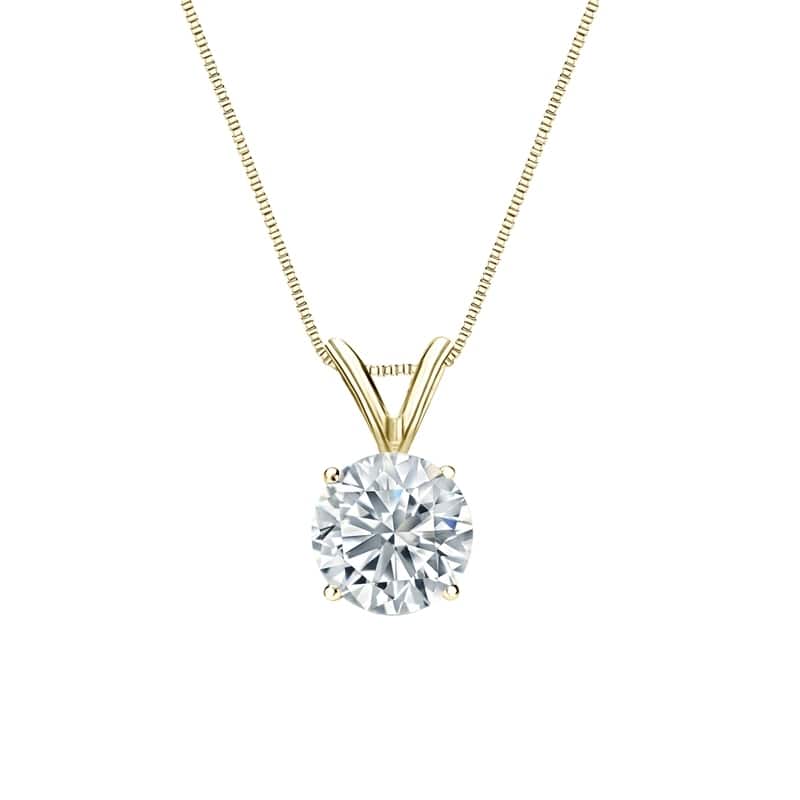 Auriya 18-karat Gold 0.75ctw Round Solitaire Lab Grown Diamond Necklace 4-Prong Basket (H-I VS) - 0.75 - Yellow