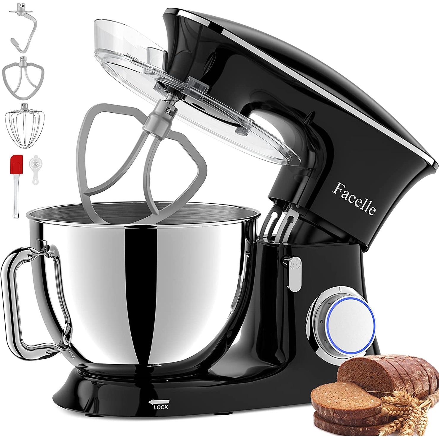 Stand Mixer 7.5QT 10-Speed 660W Tilt-Head Kitchen Electric Food Cake Mixer  with Stainless Steel Bowl, Whisk, Dough Hook, Beater & Splash Guard