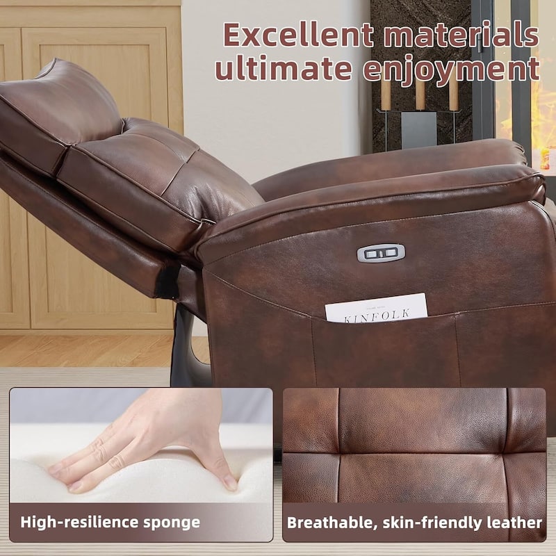 Genuine Leather Recliner Chair,Power Recliner Chair for Adults,Electric Single Reclining Sofa for Living Room