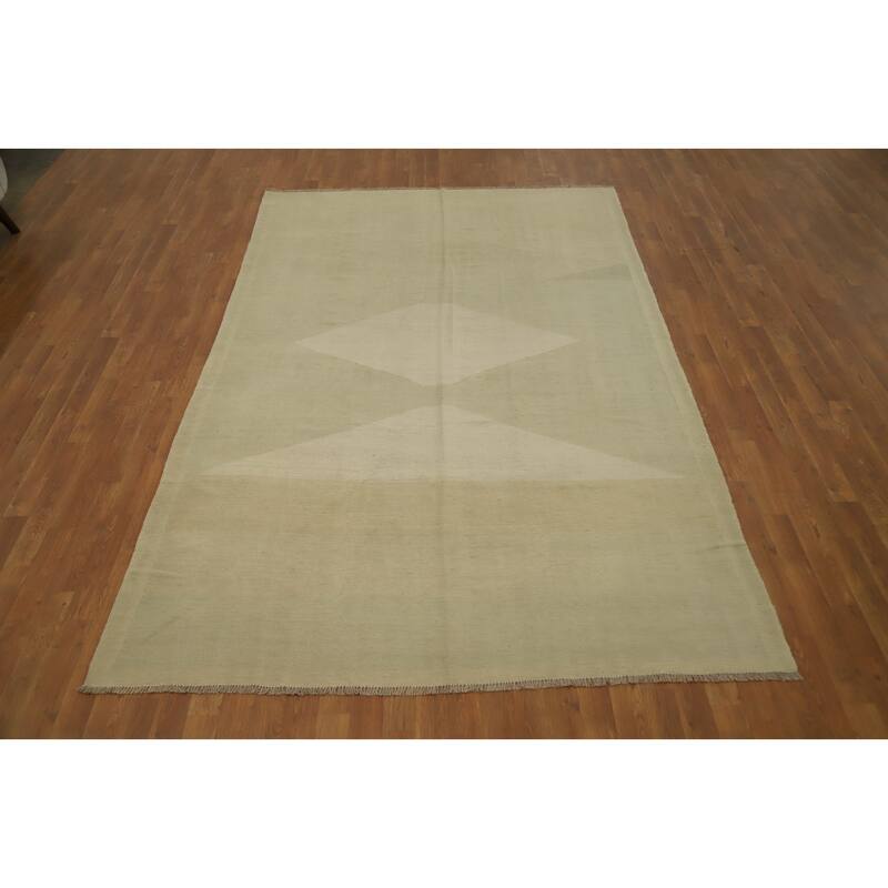 Hand Woven Oriental 100% Wool Carpet Southwestern Modern Green Kilim Area Rug - 9' 9'' X 6' 2''