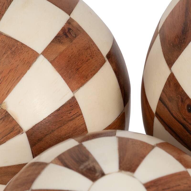 Sagebrook Home 4/5/6" Checkered Orbs, Round (Set of 3) - 6" x 6" x 6"