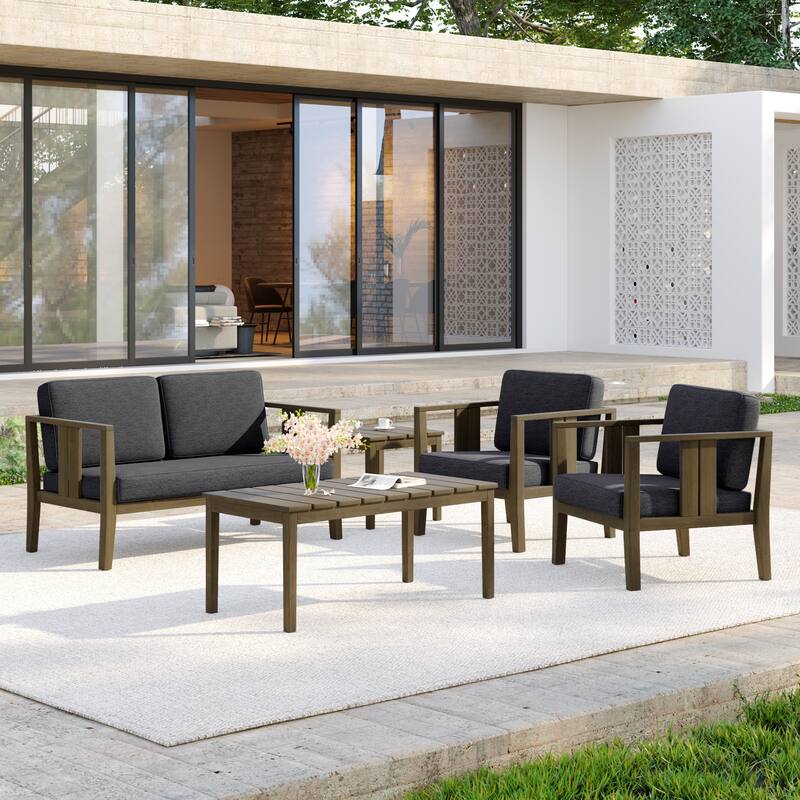 5-Piece Casual Outdoor Patio Furniture Set In Solid Teak Wood