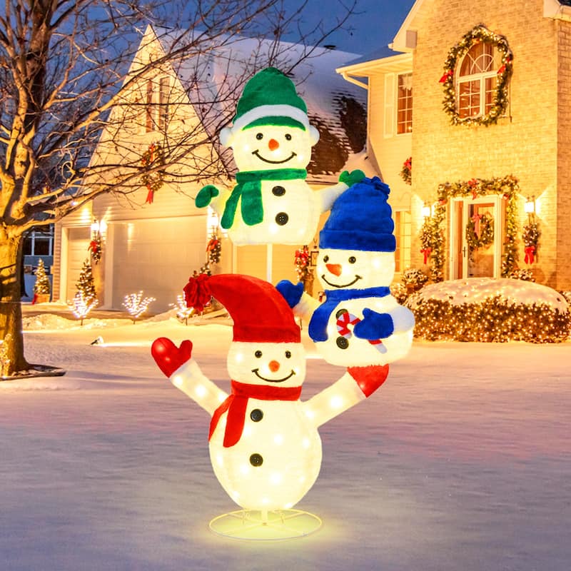 Gymax 5 FT Stacked Snowman Lighted Christmas Decoration w/110 LED