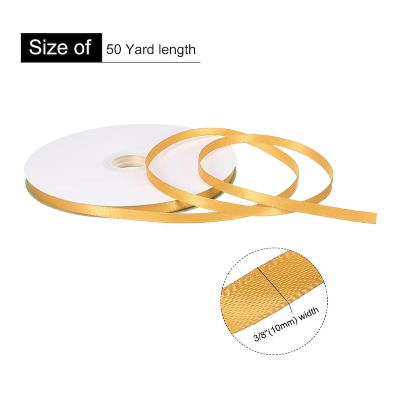 Double Faced Solid Satin Ribbon Polyester Fabric Roll for Gift Party - Yellow - 3/8" x 50 Yard
