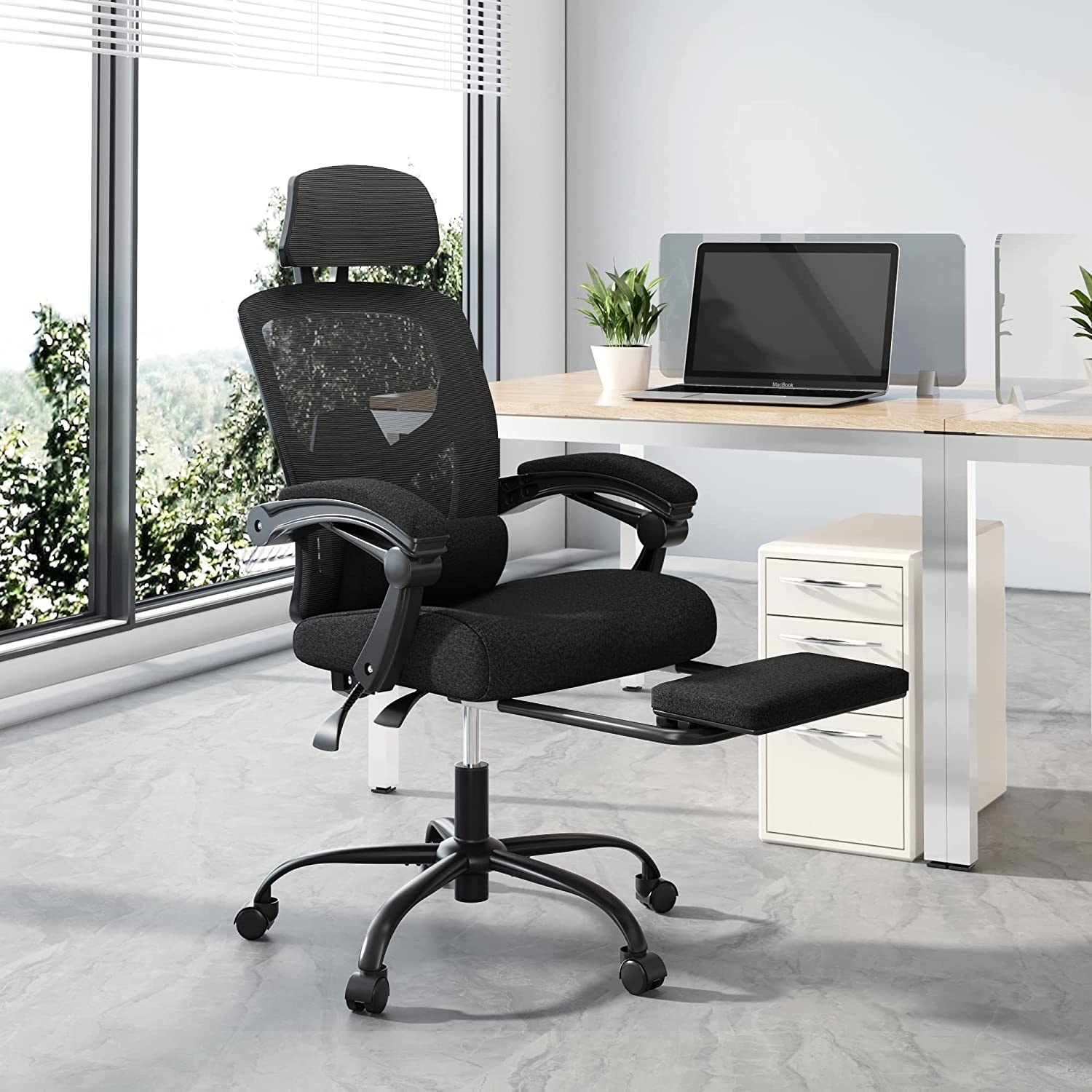 Vinsetto Ergonomic Home Office Chair Desk Computer Chair with 360° Swivel,  Adjustable Height, Linen Fabric, Padded Armrests and headrest, gray