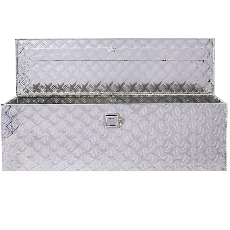 48”Aluminum Heavy Duty Truck Bed Tool Box 5 Bar Tread Waterproof Outdoor Trailer Pickup Underbody Toolbox With Lock Keys