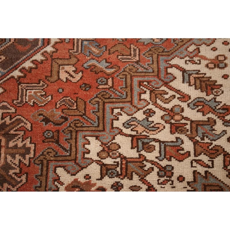 Orange Geometric Heriz Persian Vintage Area Rug Handmade Wool Carpet - 7'2"x 9'8"
