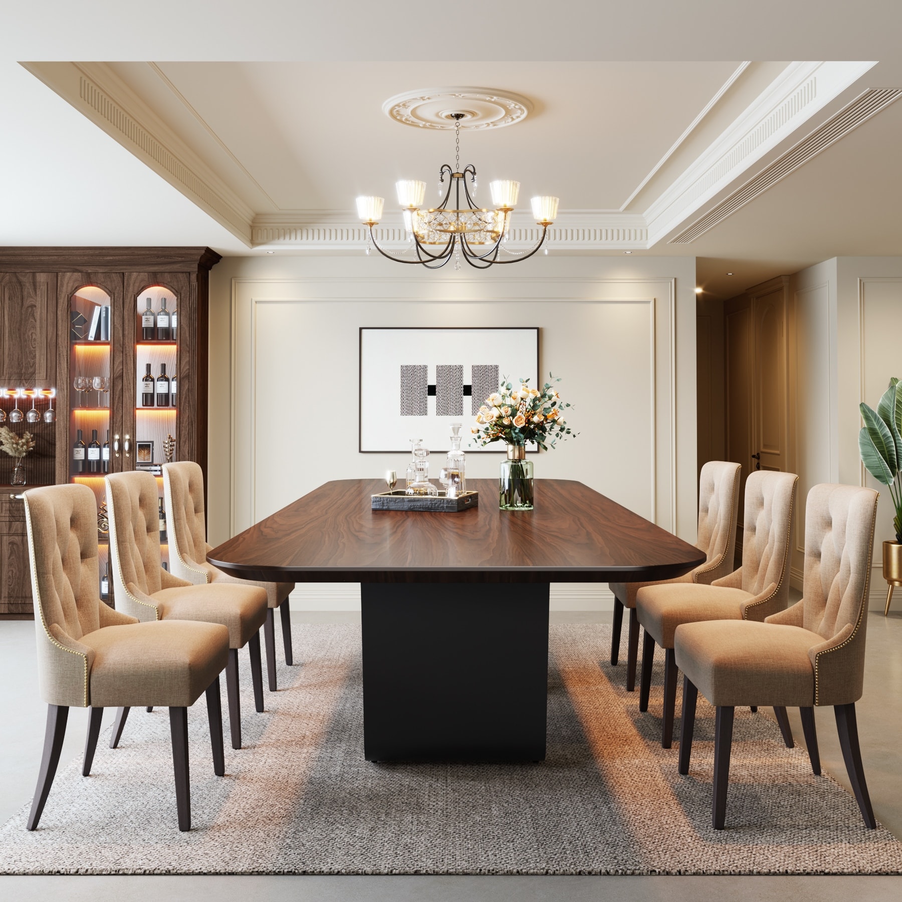 78.74-inch Large Rectangular Sintered Stone Dining Table for 6-8