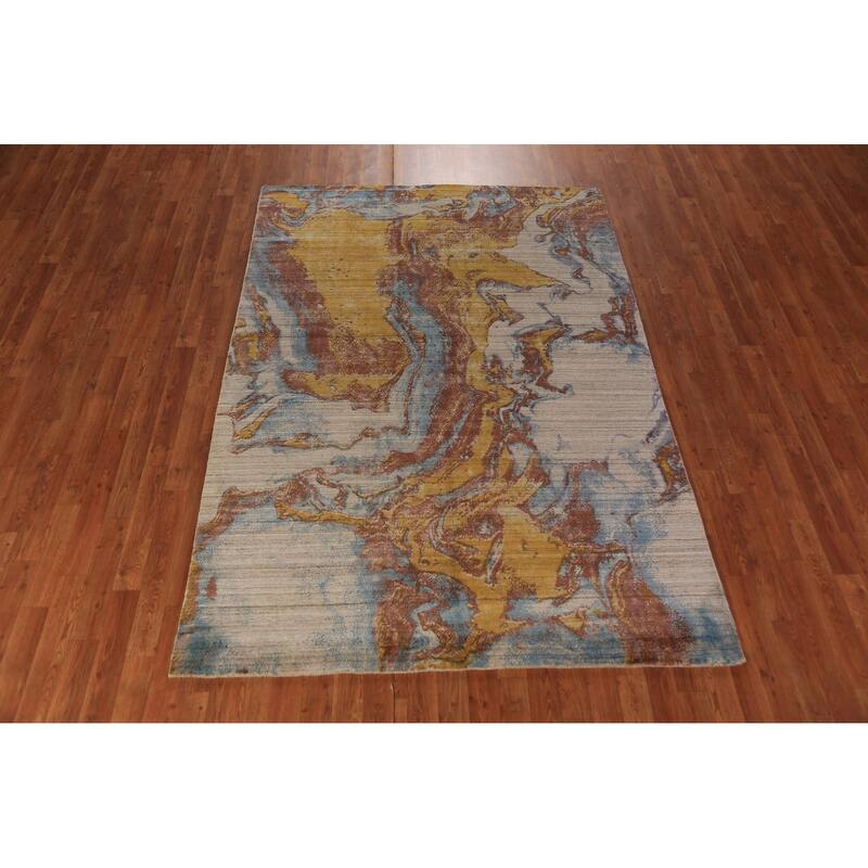 All-Over Abstract Indian Area Rug Handmade Wool Carpet - 5'4"x 7'7"