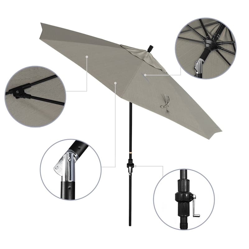 California Umbrella 9' Rd Patio Umbrella Black Aluminum Frame Fiberglass Ribs Crank Lift Collar Tilt, Olefin Royal Blue Fabric