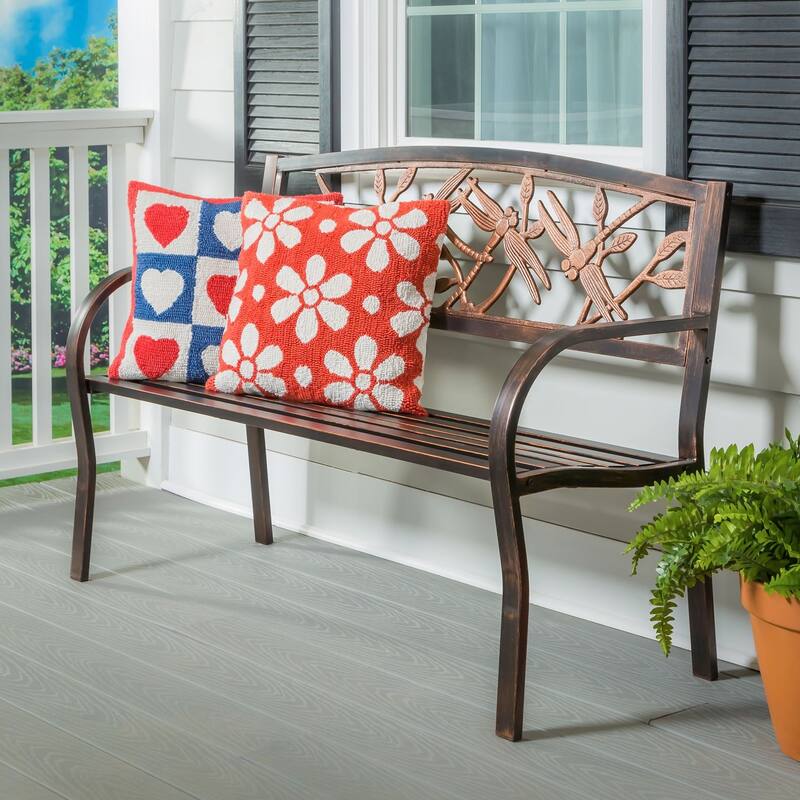 50 in. Dragonfly Metal Outdoor Garden Bench - Bronze
