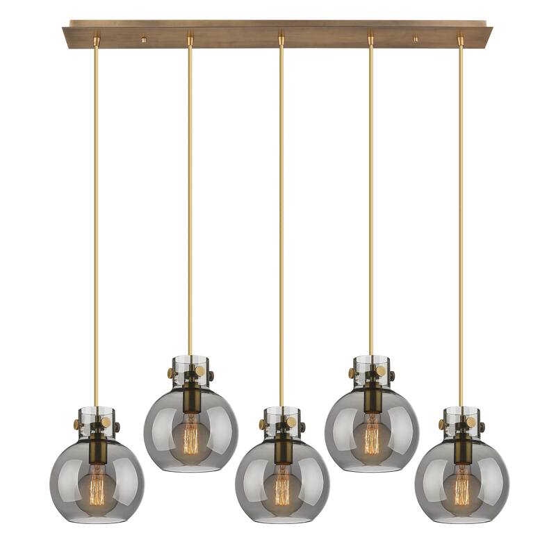 Innovations Lighting Newton Sphere - 5 Light 8" Cord Hung Linear Pendant - Brushed Brass/Light Smoke