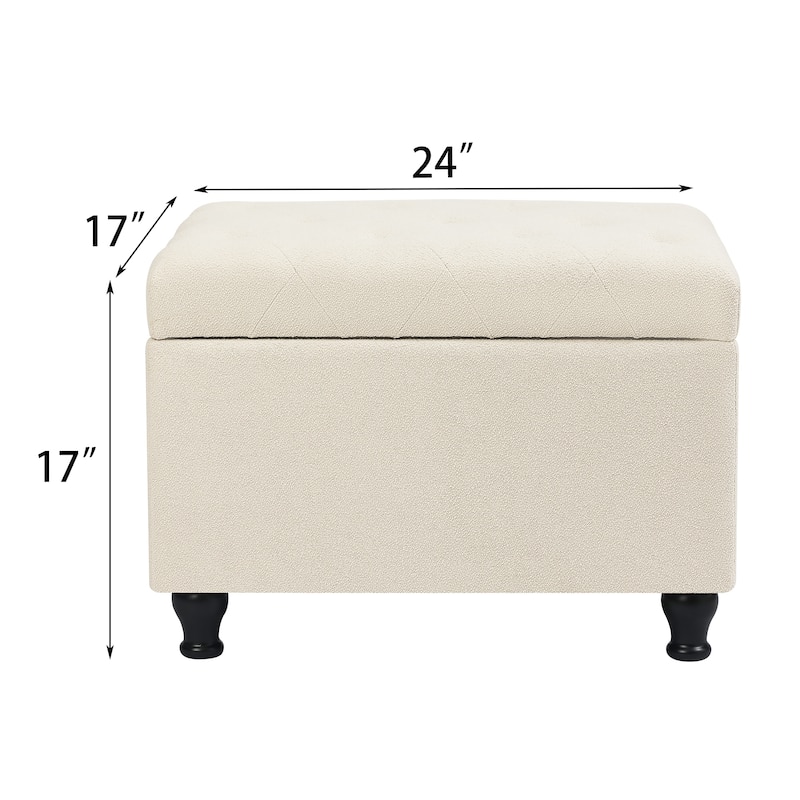 Adeco Linen Fabric Storage Ottoman for Living Room Bedroom