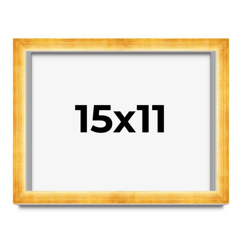 15x11 Shadow Box Frame Gold | 1.625 Inches Deep Real Wood Traditional