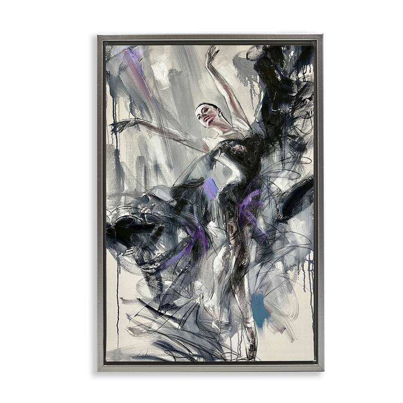 Stupell Abstract Elegance Dancer Framed Floater Canvas Wall Art Design By Lucille Lee - 17 x 25 - Grey