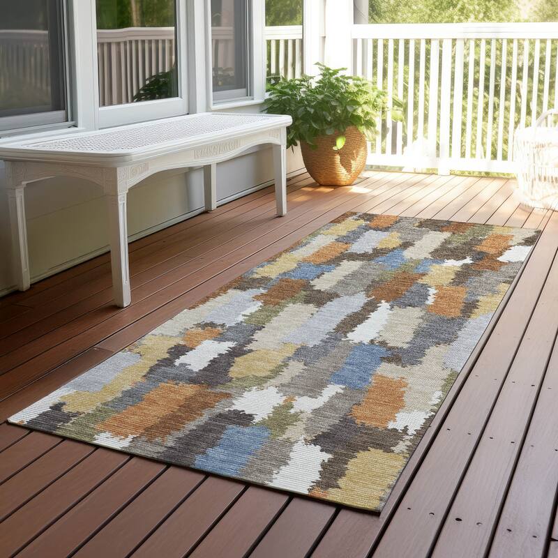 Machine Washable Indoor/ Outdoor Contemporary Stacks Chantille Rug - Chocolate - 2'3" x 7'6"