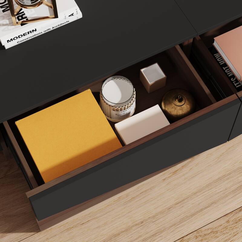 Modern Color Matching Entertainment center, 2 drawers, Black&White - 78.7"W