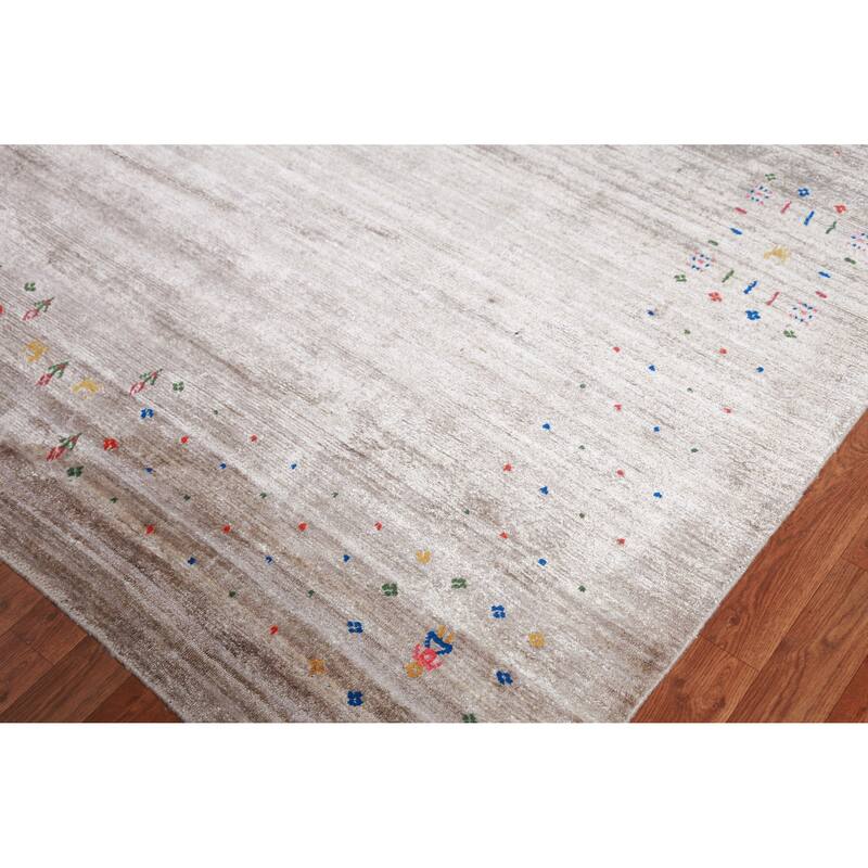 Gabbeh Indian Area Rug Handmade Silk Carpet - 9'3" x 11'10"