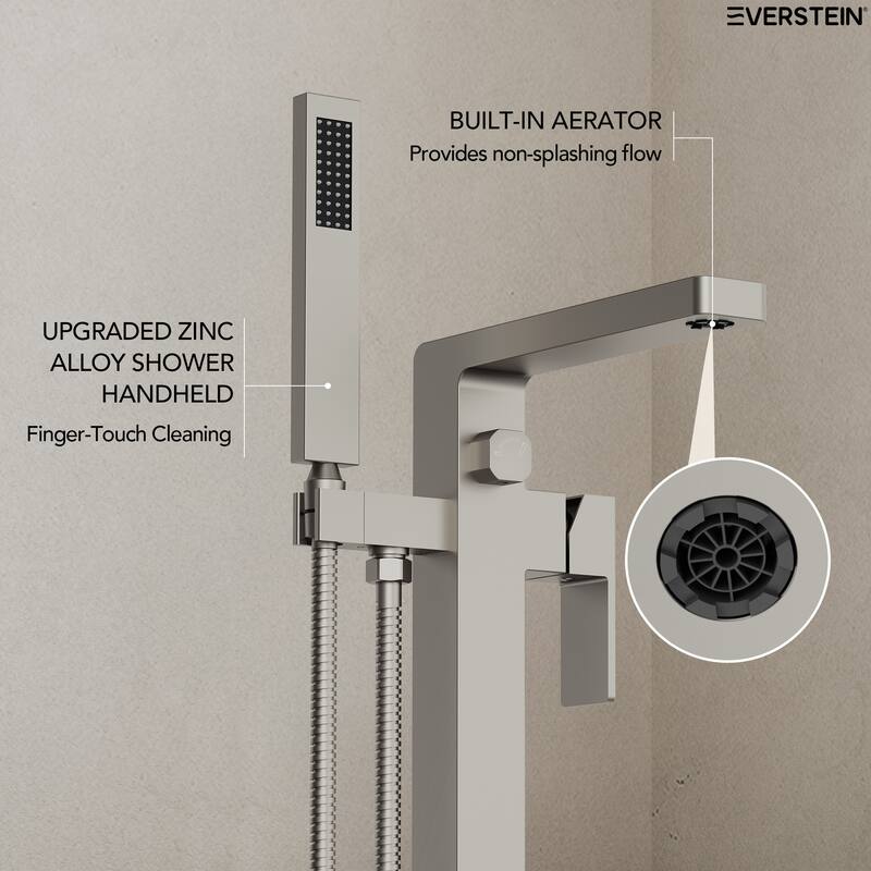 Floor Mount Freestanding Tub Filler with Handshower,Single Handle Bathtub Faucet