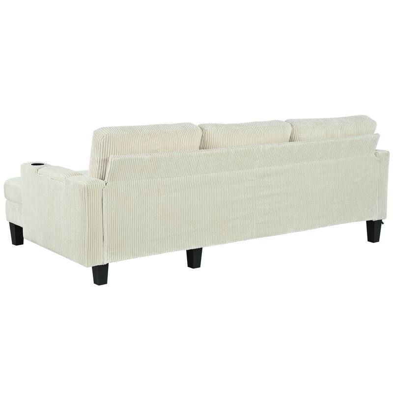 Convertible Sectional Sofa with L-Shaped Storage Chaise, Corner Sofa with Cup Holder & USB Ports, Corduroy Fabric Sleeper Sofa