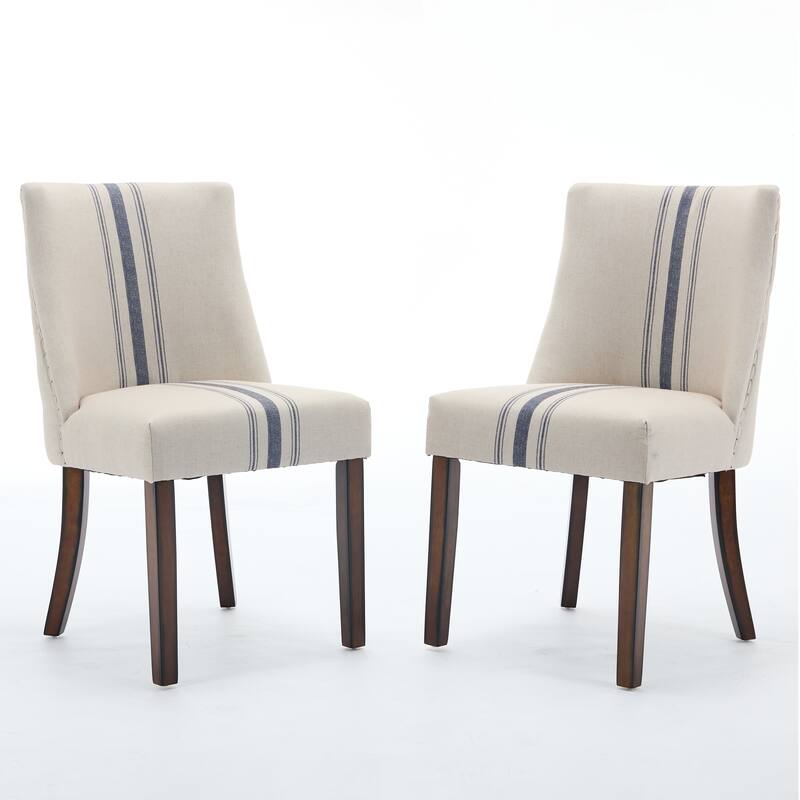 Wooden Dining Chairs Set of 2, Modern Fabric Upholstered Kitchen Side Chairs, Farmhouse Dining Room Chair with Nailhead Trim