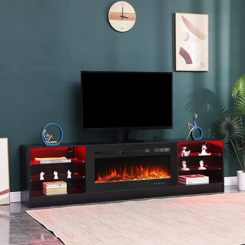 EROMMY Electric Fireplace TV Stand, Living Room Media Storage Cabinet and Entertainment Console - Normal - Black