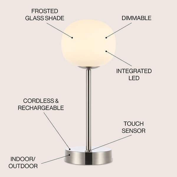 dimension image slide 3 of 6, Xavier 12.25" Modern Minimalist Iron Wireless Rechargeable Integrated LED Table Lamp, Nickel/White by JONATHAN Y
