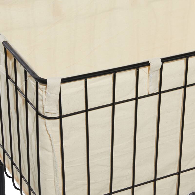 Metal Deep Set Wire Basket Storage Cart with Wheels and Fabric Lining - Black - Roche River Decor