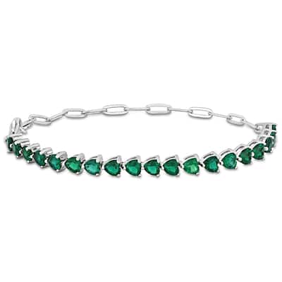 Miadora 4 3/4ct TGW Trillion-shape Created Emerald Tennis Bracelet Sterling Silver
