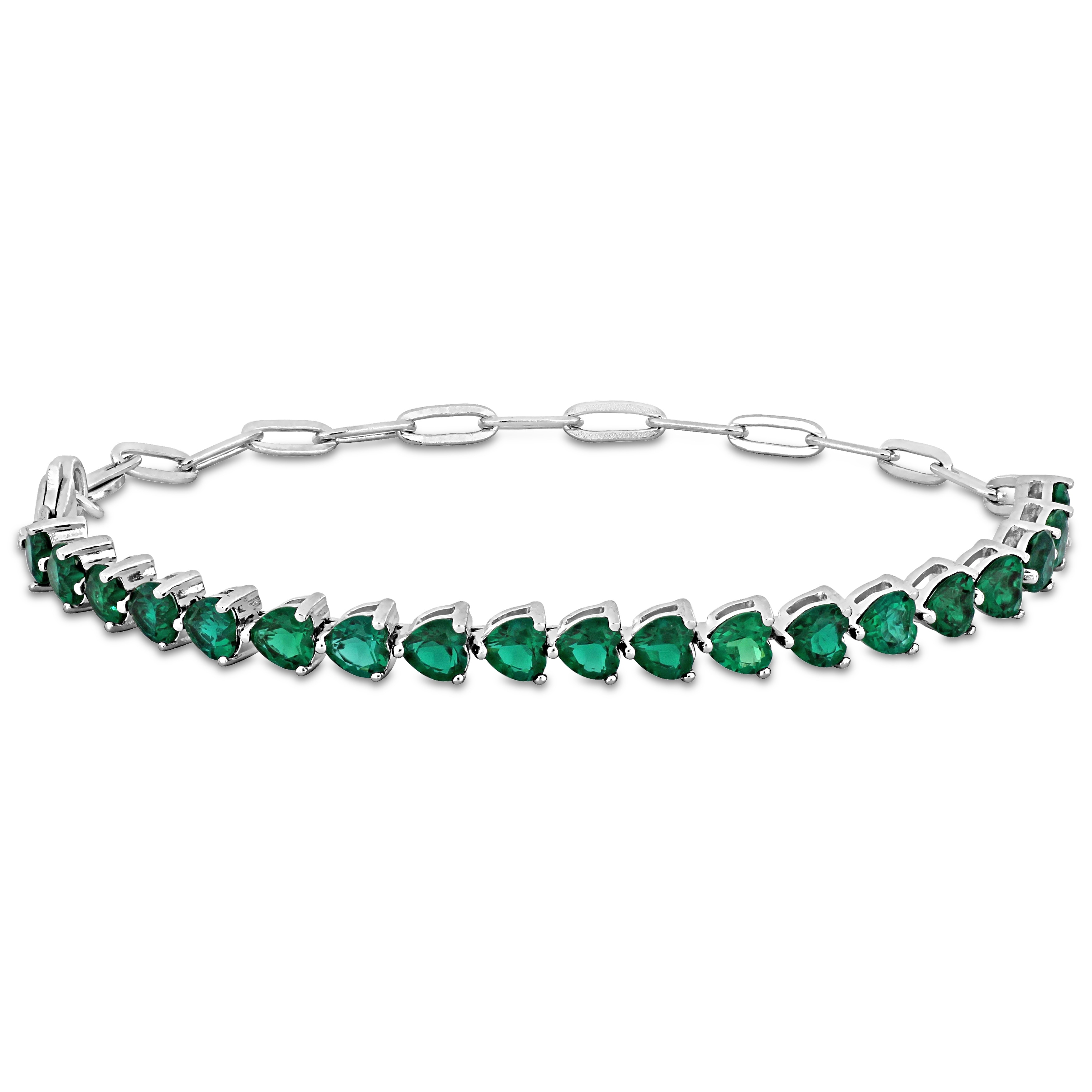 Miadora 4 3/4ct TGW Trillion-shape Created Emerald Tennis Bracelet Sterling Silver