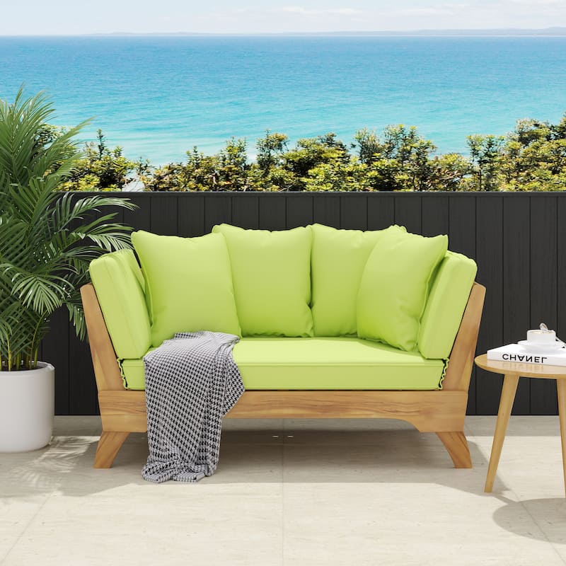 Roomfitters Modern 2-Seater Outdoor Patio Loveseat with Thick Cushions, Solid Acacia Wood Frame, Outdoor Patio Daybed - Green