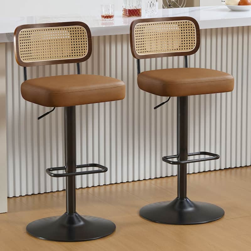 Adjustable Height Swivel Bar Stools with Back and Footrest - 17.7"W x 15.75"D x 35"-42.9"H
