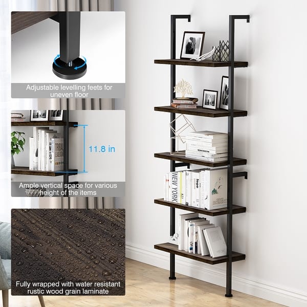 Shop Langria Industrial 5 Tier Ladder Shelf Bookcase Wall Mounted
