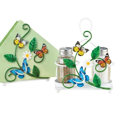 4-Piece Colorful Butterflies Salt and Pepper Shaker Set - 4.5 x 4.31 x 1.31