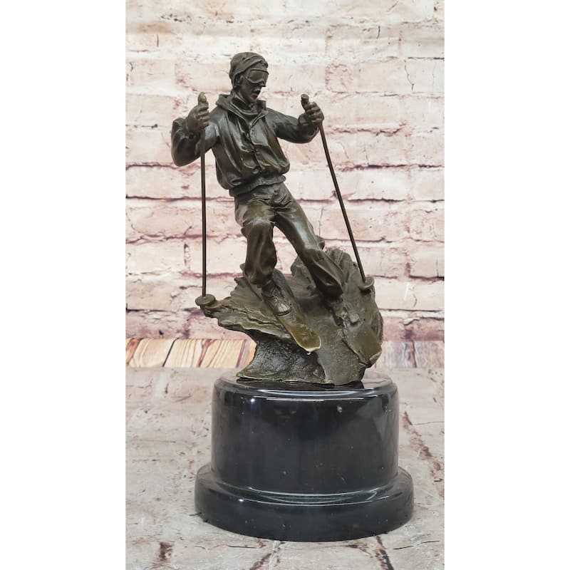 Skiing Skier Bronze Metal Sculpture Statue Trophy Snow Sports Athletics Art Decor
