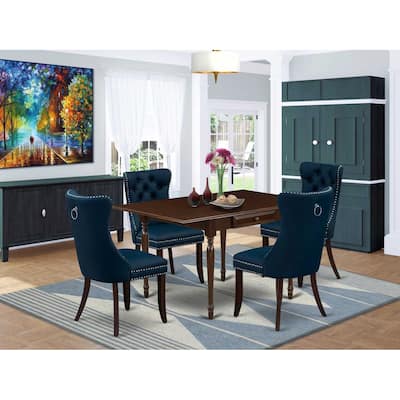 5-Piece Mahogany Finish Solid Wood Top Rectangular Dining Room Set (Seats-4)