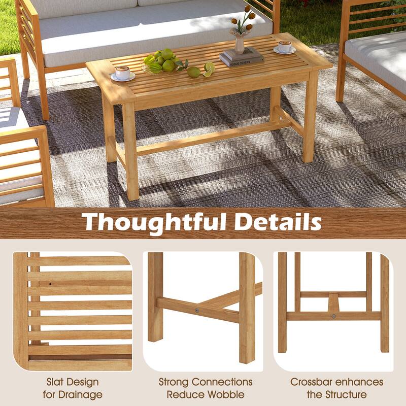 Gymax 36''Patio Coffee Table Solid Wood Coffee Table w/ Slatted