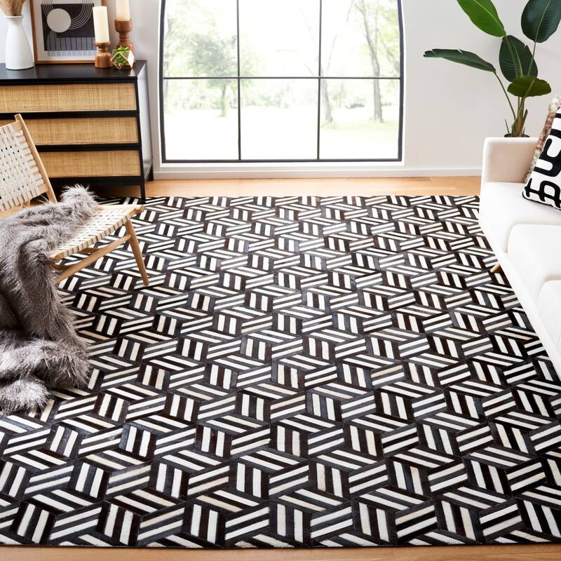 SAFAVIEH Handmade Studio Leather Farrah Modern Leather Rug - 9' x 12' - Ivory/Black