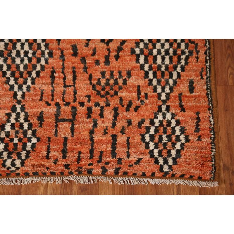 Orange Moroccan Oriental Runner Rug Bedroom Handmade Wool Carpet - 2'9" x 9'7"