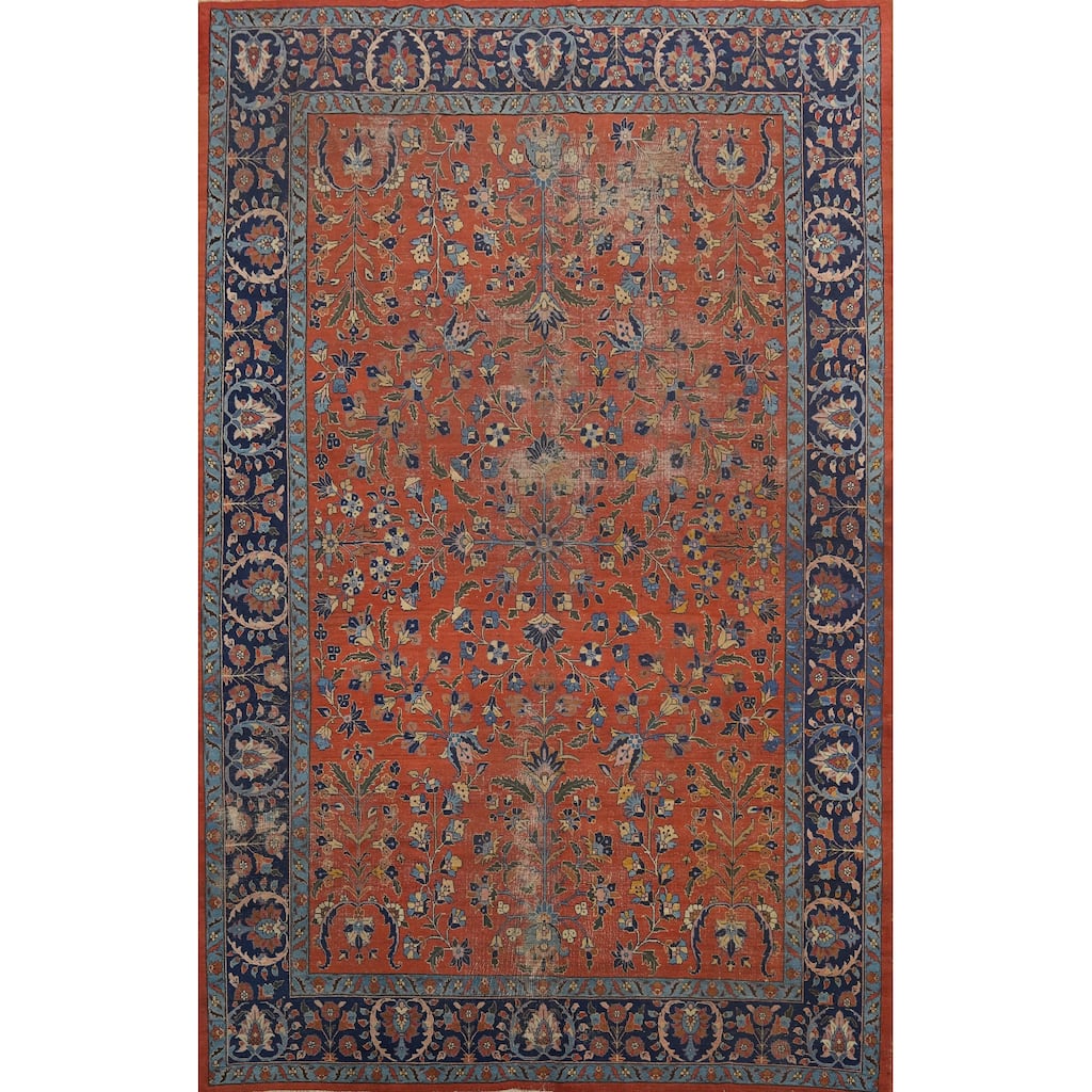 Hand Knotted Oriental 100% Wool Carpet Traditional All-Over Oranges & Rust Sarouk Area Rug - 16' 2'' X 10' 11''