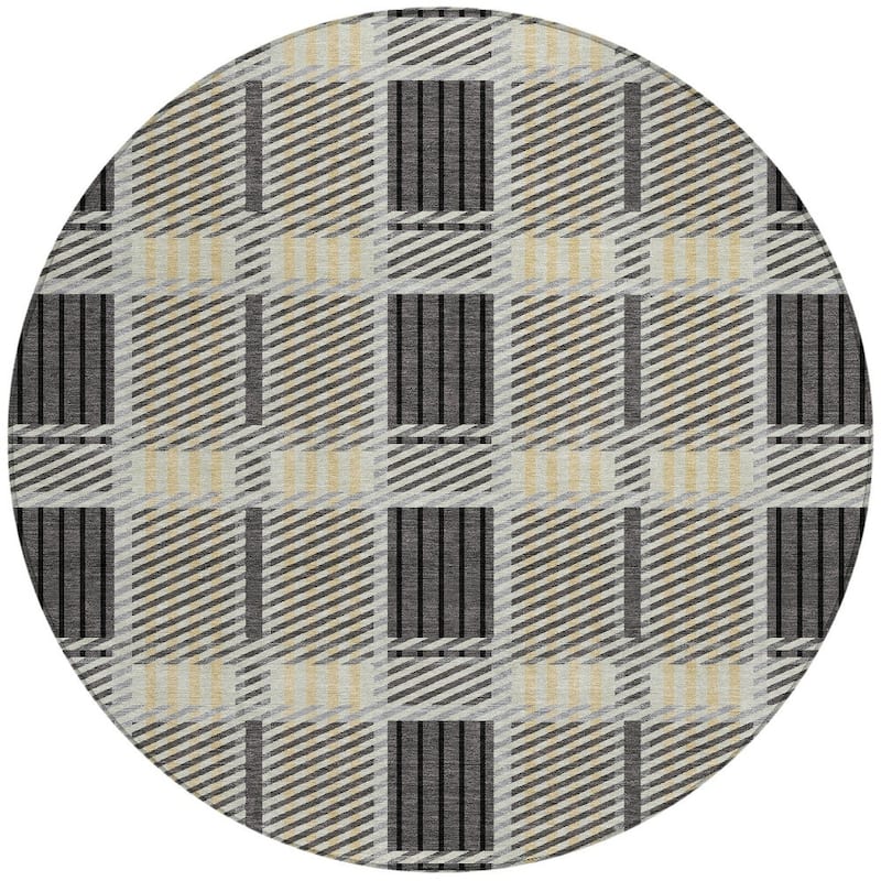 HomeRoots Plaid Transitional Rectangle Outdoor Rug
